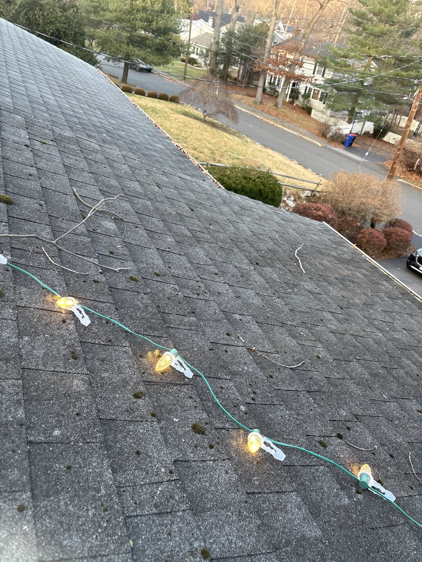 Light clips on a shingle edge