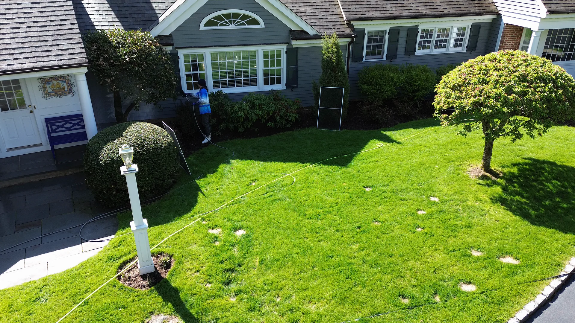Aerial view of a Connecticut home and lawn